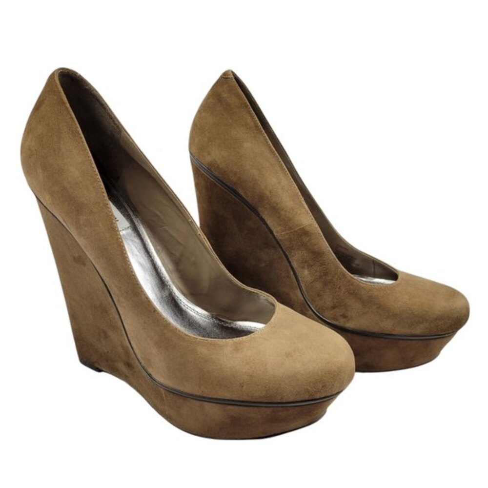 Steve Madden Roxxiee Wedge Shoe Brown Suede Leather, Size 9, Good Used Condition